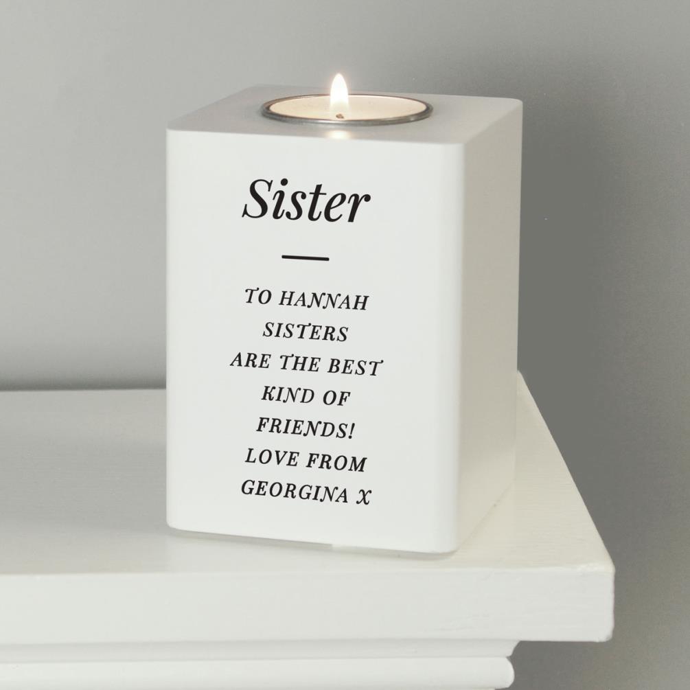 Personalised White Wooden Tea Light Holder Extra Image 3